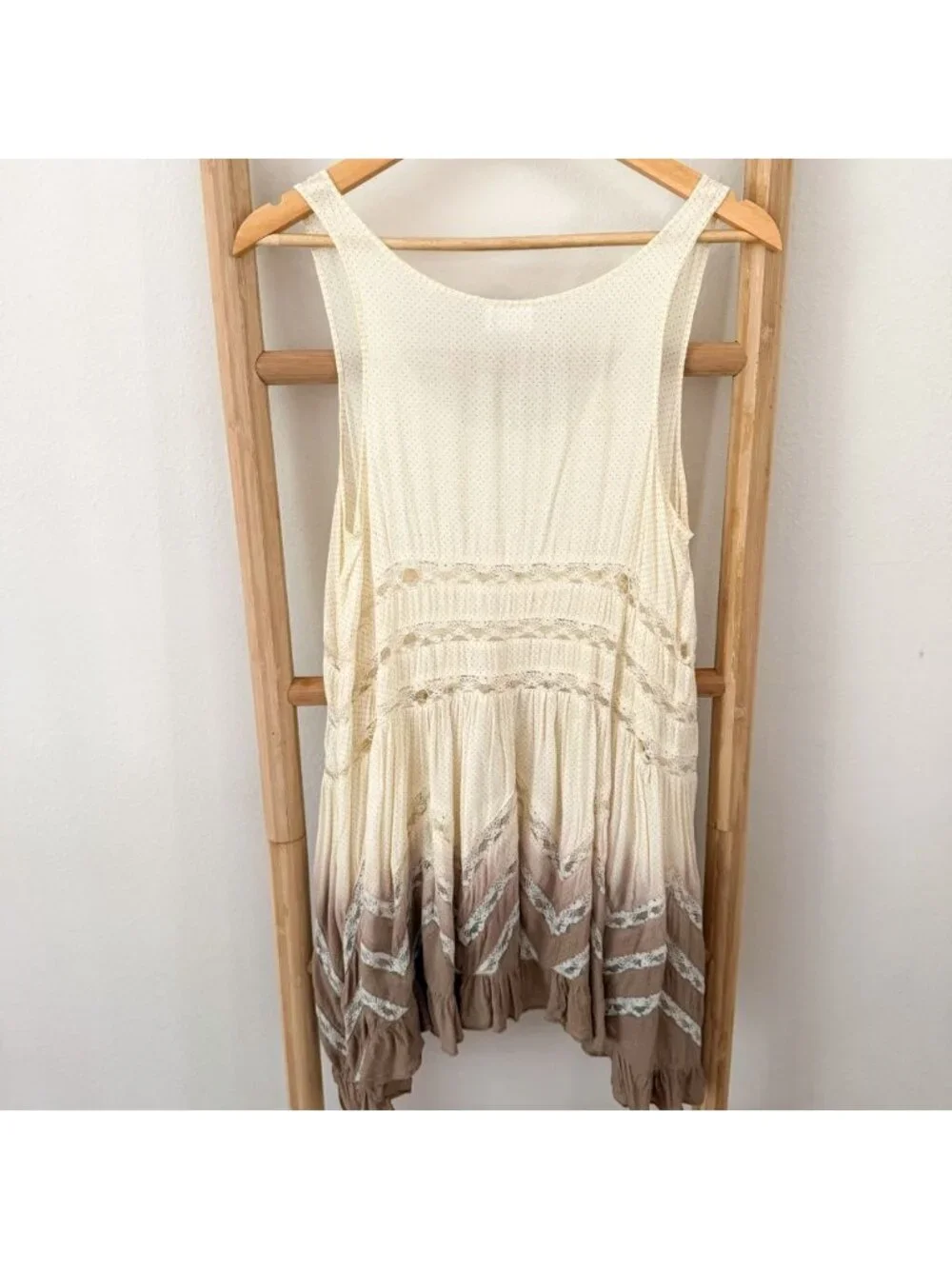 Free People Intimately Lace Trim Boho Swing Dress Cream Ombre Small